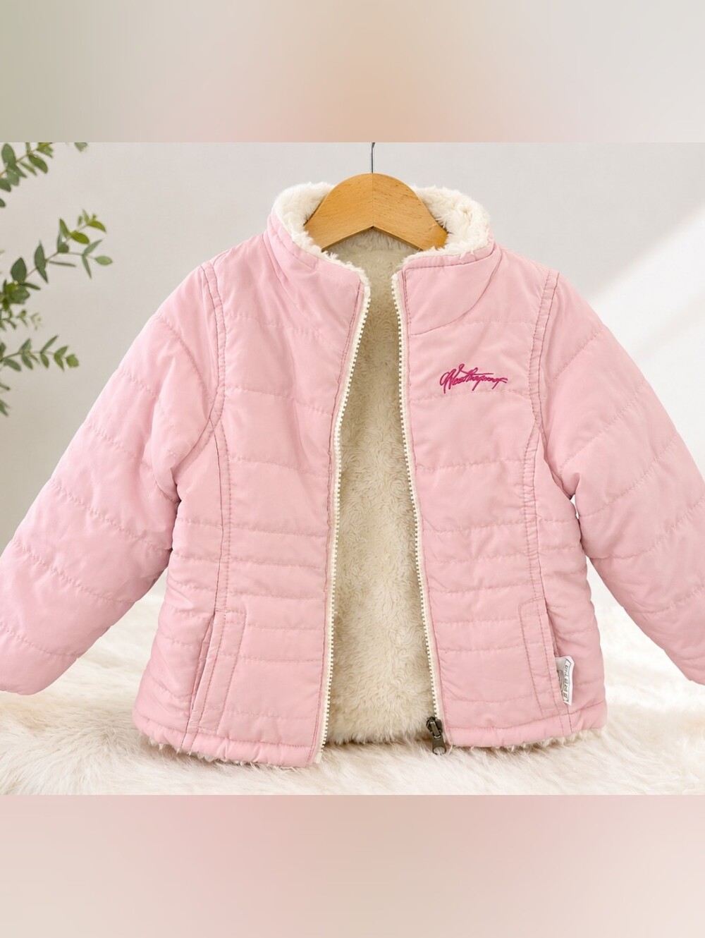Light Pink Reversible Girls' Puffer Jacket 12m